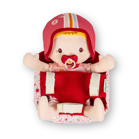 Lilliputiens Lalka dzidziuś w foteliku rowerowym z komforterem i kaskiem Lena 18 m+