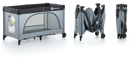 Petite&Mars Nyja Łóżeczko Turystyczne z Torbą Do Przenoszenia Teddy Friend Coal