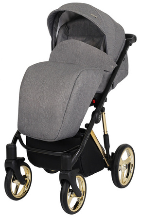 Kunert Molto Premium Wózek Głęboko-Spacerowy 2w1 Grafit Jeans Złota Rama Koła Żelowe
