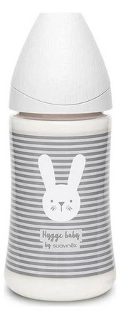 Suavinex Hygge Baby Premium Butelka 270ml Smoczek Okrągły Silikonowy 3 przepływowy Królik Szary