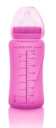 Everyday Baby, Szklana butelka ze smoczkiem M reagująca na temperaturę, 240 ml Wiśniowy