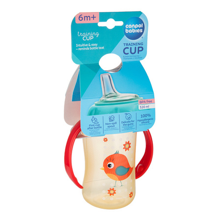 Canpol Babies Cute Animals Kubek treningowy z silikonowym ustnikiem 320ml - 56/512_red Czerwony Ptaszek