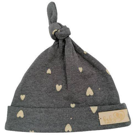 Baby in World Czapka Niemowlęca Smerfetka Serca Szara 6-12 mc