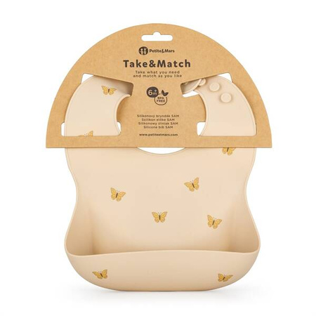 Petite&Mars Silikonowy Śliniak Take&Match 6m+ Sand Butterflies