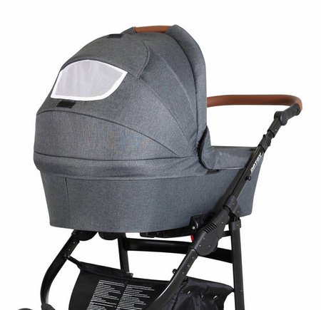 Kunert Rotax Wózek Głęboko-Spacerowy Szary Len + Pomarańcz Biała Rama Koła Żelowe