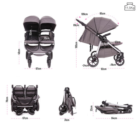 Baby Monsters Wózek Bliźniaczy Easy Twin 4 - Black