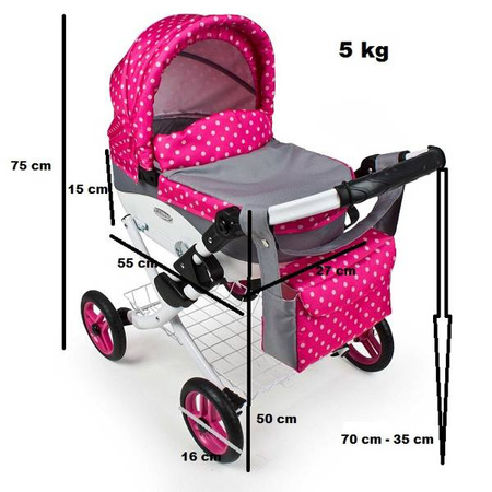 Adbor Lily Wózek dla Lalek Różowy Kropki Lc-09