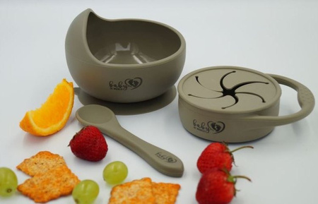 Baby in World Miska Silikonowa Z Przyssawką I Łyżeczką Sage