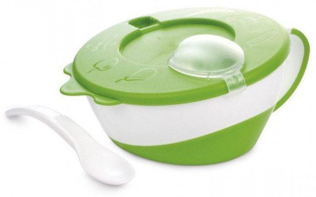 Canpol Babies Miseczka z łyżeczką i pokrywką Krówka 31/406_gre zielona