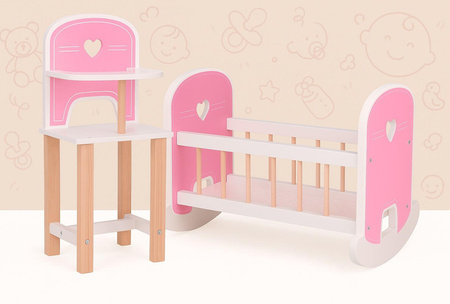 Joueco Drewniana kołyska Baby Rose dla lalek 35-45 cm