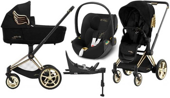 Cybex E-Priam 3.0 Wózek Głęboko-Spacerowy + Cloud Z2 i-Size Fotelik Samochodowy 0-13 kg + Baza Isofix Z2 Zestaw 4w1 Cherub Wings by Jeremy Scott 