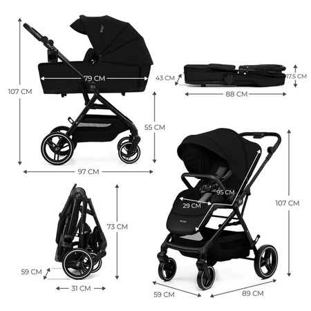 Kinderkraft Yoxi Wózek Głęboko-Spacerowy 2w1 Pure Black