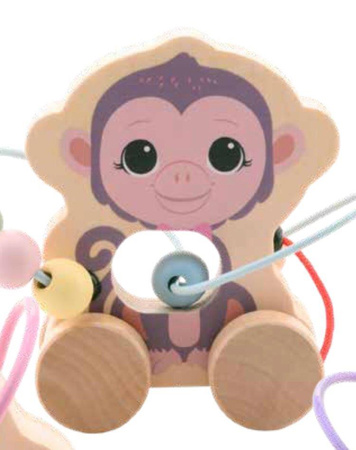 Joueco Drewniana zabawka na kółkach z przeplatanką MAŁPKA