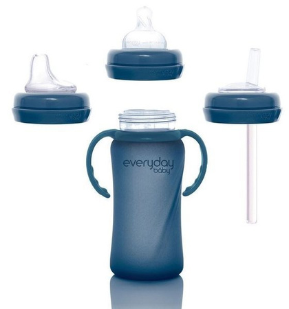 Everyday Baby, Szklana butelka ze smoczkiem M reagująca na temperaturę, 240 ml Borówkowy