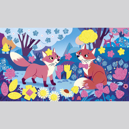 Janod Zestaw kreatywny Naklejki piankowe i fluorescencyjne piaski Leśni przyjaciele 6+