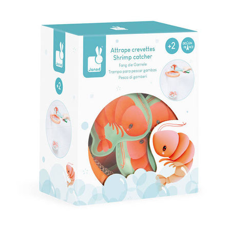 Janod Łapacz krewetek do kąpieli kosz z przyssawkami i 12 krewetkami 2+