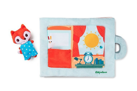 LILLIPUTIENS Miękka książeczka aktywizująca z mini - przytulanką „Dzień dobry, mały lisku” 18 m+