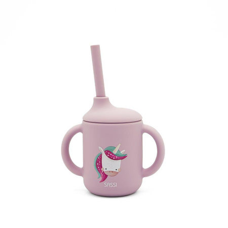 Sassi Kubek silikonowy z rurką dla dzieci Jednorożec
