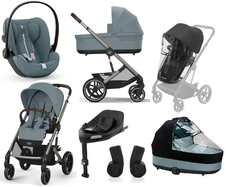 Cybex Balios S Lux 2.0 Wózek Głęboko-Spacerowy Stormy Blue + Cloud G I-Size Fotelik Samochodowy 0-13kg + Baza G + Osłony Przeciwdeszczowe + Adaptery