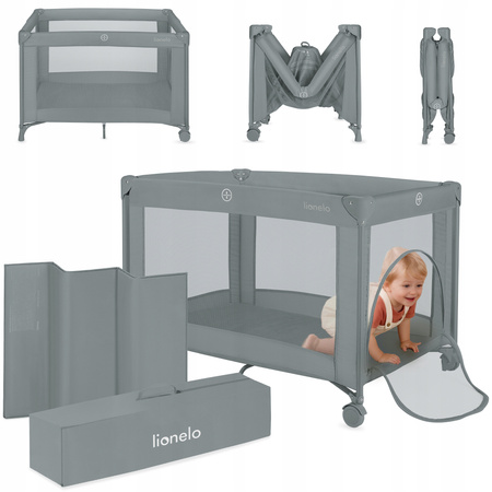 Lionelo Amelie Łóżeczko dziecięce turystyczne składane materac 2 koła torba Grey Concrete