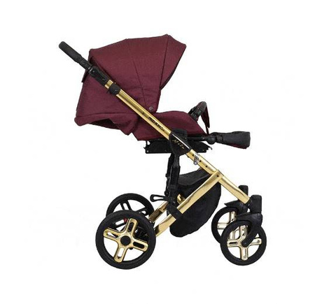 Kunert Mila Premium Wózek Głęboko-Spacerowy 2w1 Szary Len + Kostka Złota Rama Koła Żelowe