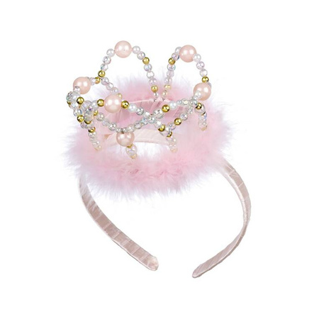 Souza! Opaska/tiara z futerkiem i koroną jasnoróżowa Alexandra