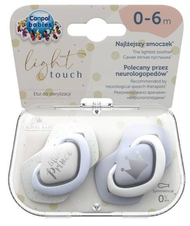 Canpol babies - Zestaw Smoczków Uspokajających Silikonowych Symetrycznych Light Touch Royal Baby 0-6m (2szt.) 22/650_blu Blue