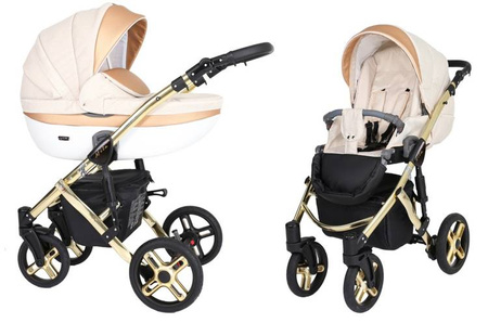 Kunert Mila Premium Wózek Głęboko-Spacerowy 2w1 Jeans + Krem Złota Rama Koła Żelowe