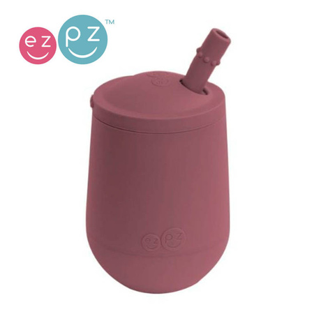 EZPZ Silikonowy kubeczek ze słomką Mini Cup + Straw Training System 120 ml Mauve + 2 słomki GRATIS pastelowy róż