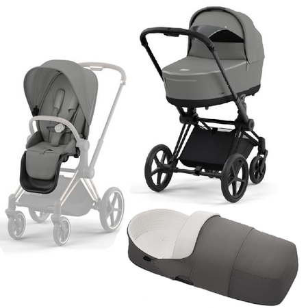 Cybex Priam 4.0 Wózek Głęboko-Spacerowy Mirage Grey + Cybex Platinum Lite Cot Priam Gondola Manhattan Grey