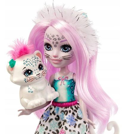 Barbie Enchantimals Lalka+zwierz.domowe FNH22 Sybill Snow Leopard & Flake GJX42