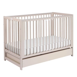 Yoonco Łóżeczko drewniane z szufladą i barierką TIMIO beż