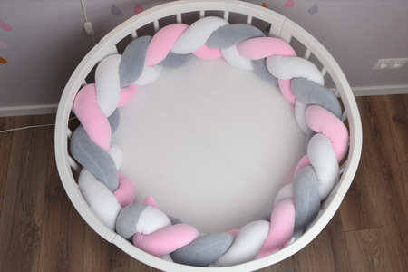 SenLove Ochraniacz do Łóżeczka Warkocz 60 cm Szaro-Różowo-Biały