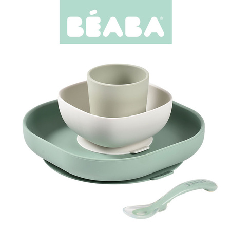 Beaba Komplet naczyń z silikonu z przyssawką Sage Green