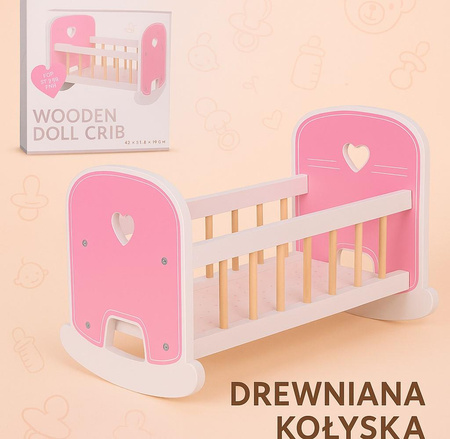 Joueco Drewniana kołyska Baby Rose dla lalek 35-45 cm