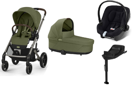 Cybex Balios S Lux 2.0 Wózek Głęboko- Spacerowy Moss Green + Cybex Aton B2 i-Size Fotelik Samochodowy 0-13kg + Baza One Volcano Black