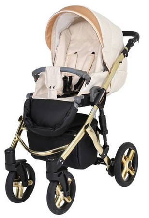 Kunert Mila Premium Wózek Głęboko-Spacerowy 2w1 Jeans + Krem Złota Rama Koła Żelowe