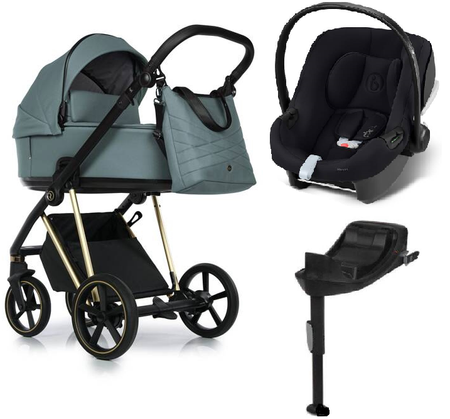 Roan Ivi 2.0 Wóżek Głęboko-Spacerowy Rama Gold Pine Green + Cybex Aton B2 i-Size Fotelik Samochodowy 0-13kg + Baza One Volcano Black