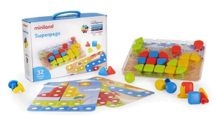 Miniland Tablica Edukacyjna / Puzzle Superpegs - 32 elementy