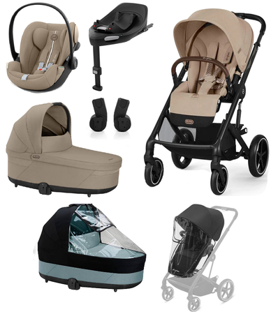 Cybex Balios S Lux 2.0 Wózek Głęboko-Spacerowy Almond Beige BLK + Cybex Cloud G I - Size Fotelik Samochodowy 0-13 kg + Adaptery + Baza G + Folie