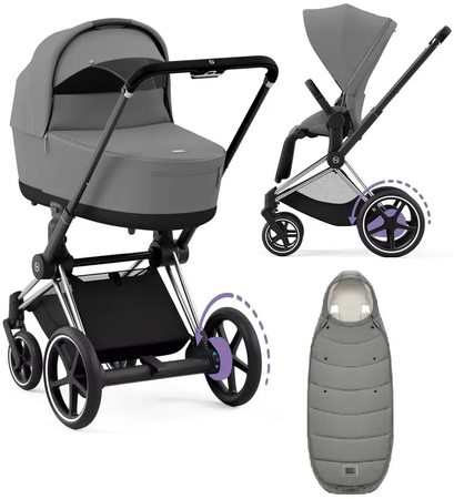 Cybex e-Priam 4.0 Wózek Głęboko-Spacerowy Mirage Grey + Cybex Platinum Śpiworek
