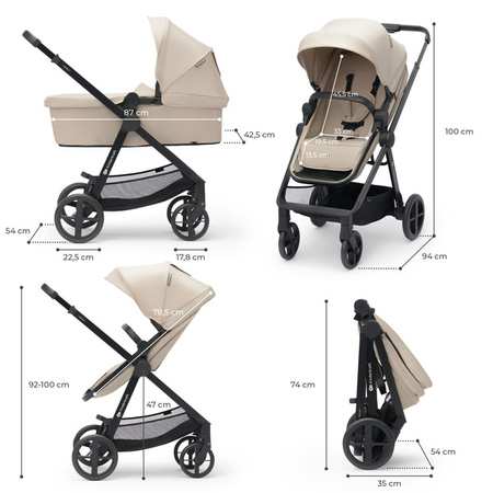 Kinderkraft Newly Wózek Wielofunkcyjny 3w1 Wózek Głęboko-Spacerowy + Fotelik Samochodowy 0-13kg + Adaptery Sand Beige