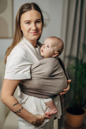 LennyLamb Moja Pierwsza Chusta Kółkowa Do Noszenia Dzieci, Tkana Splotem Jodełkowym, Bawełna, 1,8m, Ramię Bez Zakładek - Baby Caffe Latte