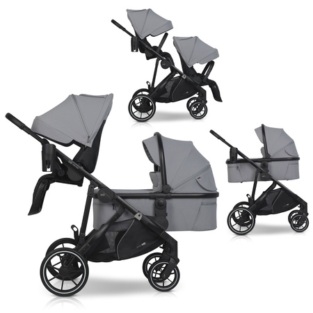 Easy Go Duoflex Wózek Głęboko-Spacerowy Bliźniaczy Rok po Roku Cloudy Gray 2 Siedziska 1 Gondola