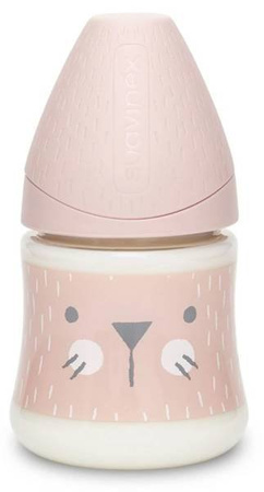 Suavinex Butelka 150ml Premium smoczek okrągły silikonowy o wolnym przepływie Kotek różowy Hygge Baby