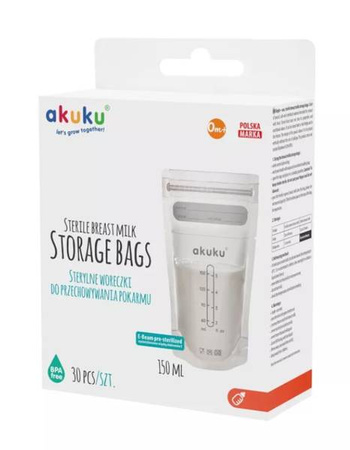 Akuku Sterylne Woreczki do Przechowywania Pokarmu 150 ml 30 szt