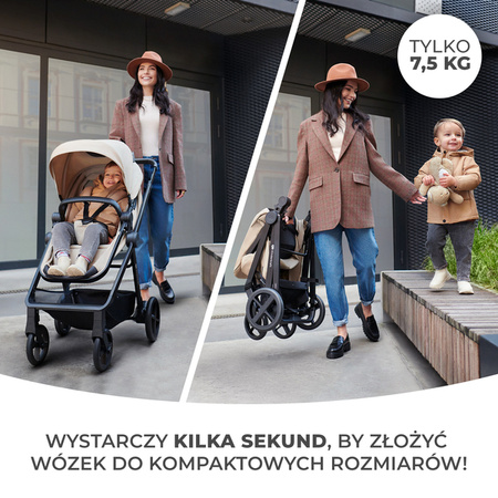 Kinderkraft Newly Wózek Wielofunkcyjny 3w1 Wózek Głęboko-Spacerowy + Fotelik Samochodowy 0-13kg + Adaptery Sand Beige