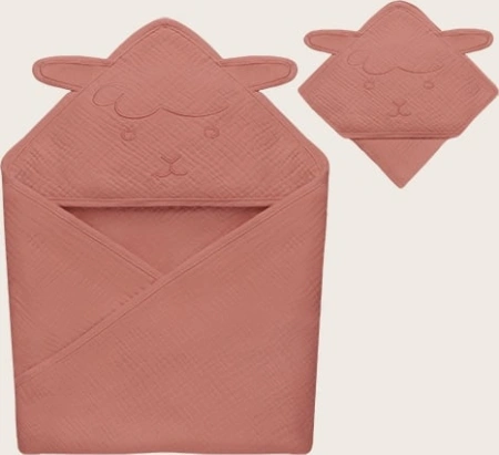 Lionelo Ręcznik kąpielowy z kapturkiem Muslin Hooded Towel Red Coral