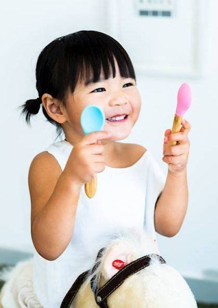 Ecorascals Zestaw 3 Łyżeczek Bambusowych z Silikonową Nakładką Niebieska Szara Zielona