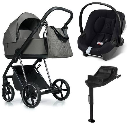 Roan Ivi 2.0 Wózek Głęboko-Spacerowy Rama Czarna Taupe + Cybex Aton B2 i-Size Fotelik Samochodowy 0-13kg + Baza One Volcano Black